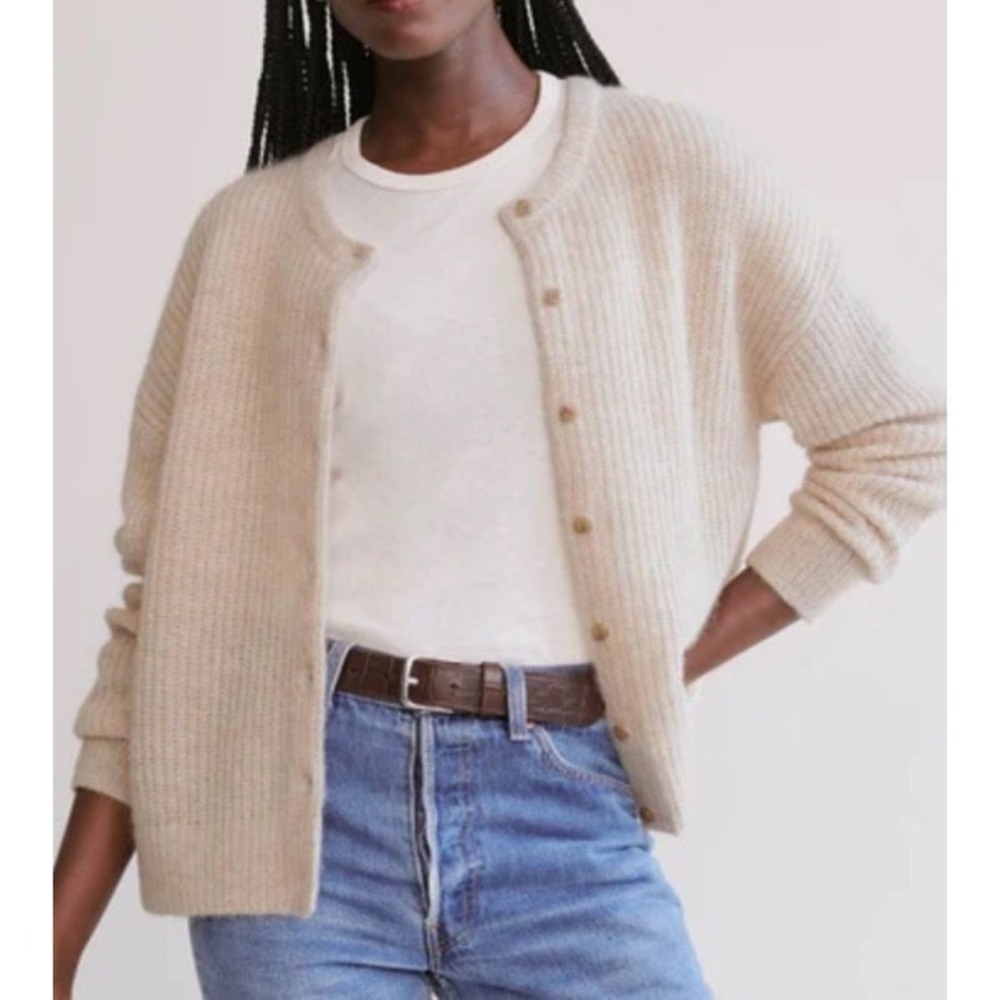 Jenni Kayne  Hayes Cardigan Sweater Oversized  Alpaca Wool Blend Medium Sand
